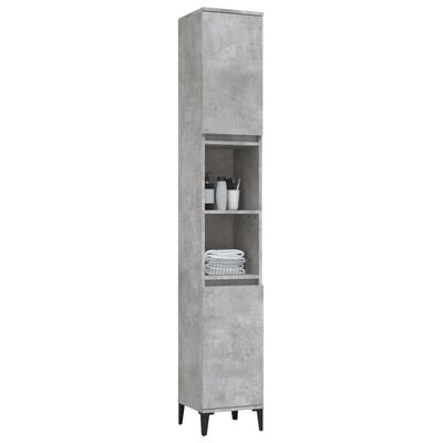 vidaXL Шкаф за баня, бетонно сив, 30x30x190 см, инженерно дърво
