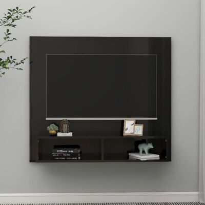 vidaXL Стенен ТВ шкаф, черен гланц, 102x23,5x90 см, ПДЧ