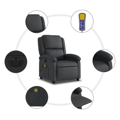 vidaXL Електрически масажен реклайнер стол, черен, естествена кожа