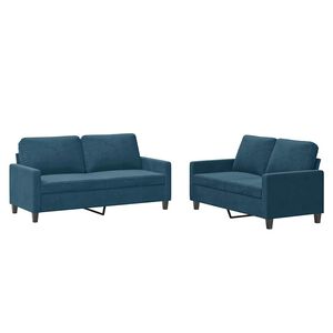 vidaXL Комплект дивани от 2 части с възглавници, син, кадифе