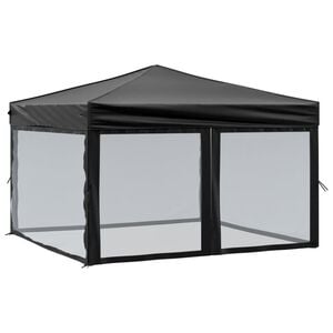 vidaXL Сгъваема парти палатка със странични стени, черна, 3x3 м