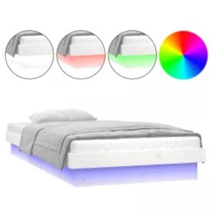 vidaXL LED Рамка за легло, бяла, 90x200 см, масивно дърво