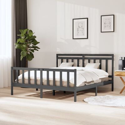 vidaXL Рамка за легло, сива, масивно дърво, 160х200 см