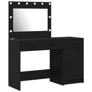 vidaXL Тоалетка с огледални светлини 2 pcs Черно Инженерно дърво