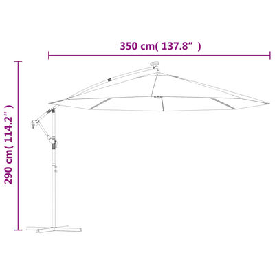 vidaXL Градински чадър с LED осветление метален прът 350 см пясъчен
