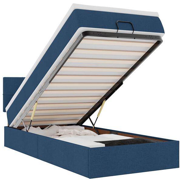 vidaXL Османска легло с матрак и LED, синьо, 90x200 см, плат