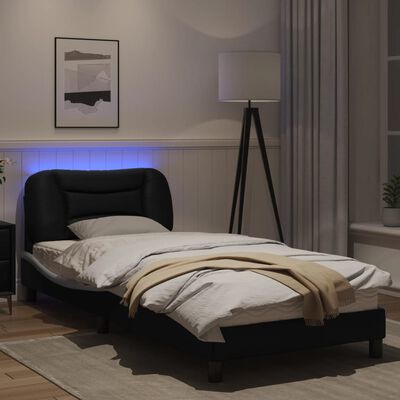 vidaXL Рамка за легло с LED осветление черно и бяло 80x200 см еко кожа