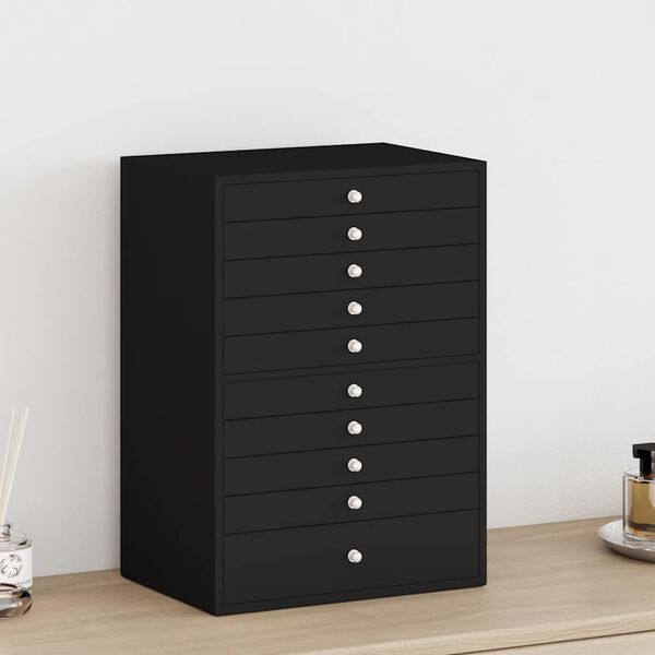 vidaXL Кутия за бижута 10-слойна с държачи за часовници, черна, 29x20,5x40,5 см