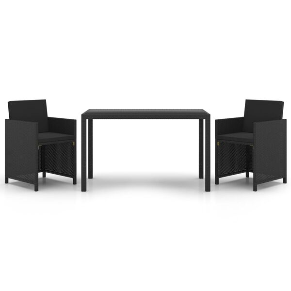 vidaXL Градински комплект от 3 части с възглавници полиратан черен