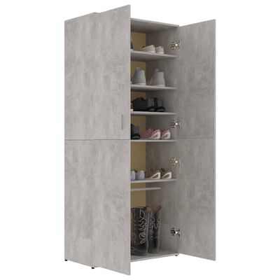 vidaXL Шкаф за обувки, бетонно сив, 80x39x178 см, ПДЧ