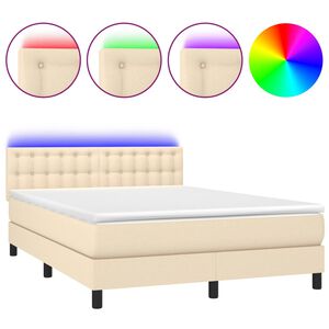 vidaXL Боксспринг легло с матрак и LED, кремаво, 140x200 см, плат