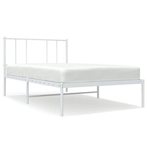 vidaXL Метална рамка за легло с горна табла, бяла, 90x200 см