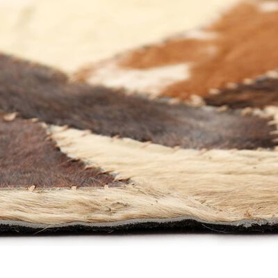 vidaXL Пачуърк килим от кожа, 80x150 см, кафяво/бяло