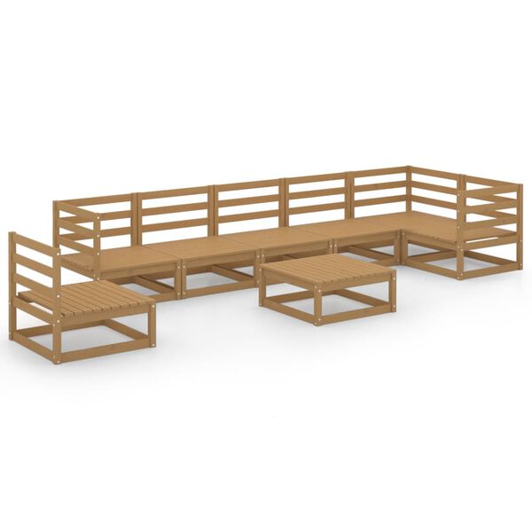 vidaXL Градински лаундж комплект, 8 части, меденокафяв, бор масив