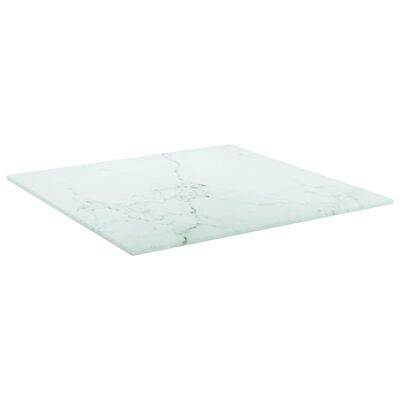 vidaXL Плот за маса бял 40x40см 6мм закалено стъкло с мраморен дизайн