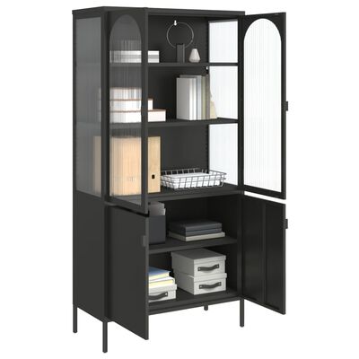 vidaXL Висок шкаф, черен, 90x40x180 см, стъкло и стомана