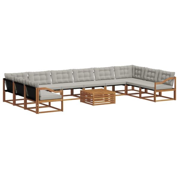 vidaXL Комплект дивани за открито 11 pcs Естествено и светло сиво