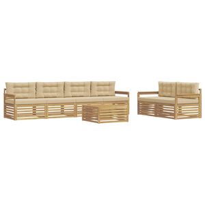 vidaXL Комплект дивани за открито 7 pcs Бяло и Бежово Полиестер