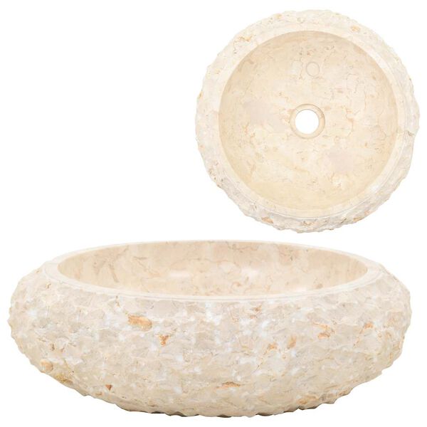 vidaXL Мивка, 40x12 см, мрамор, кремава