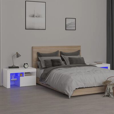 vidaXL Нощни шкафчета, 2 бр, с LED осветление, бели, 70x36,5x40 см