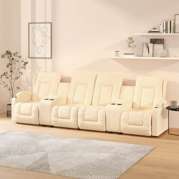 vidaXL 4-местен масажен реклайнер с държачи за чаши, кремаво, еко кожа