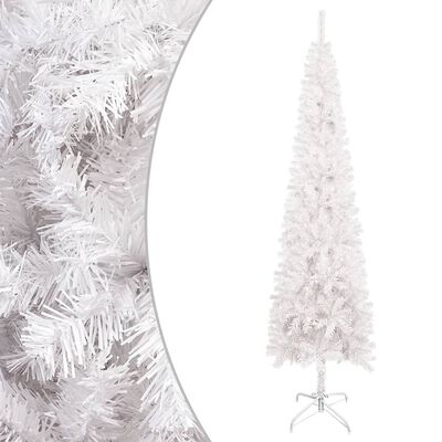 vidaXL Тънка осветена коледна елха, бяла, 180 см