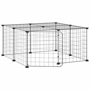 vidaXL Клетка за животни с врата, 12 панела, черна, 70x70x35 см, стомана