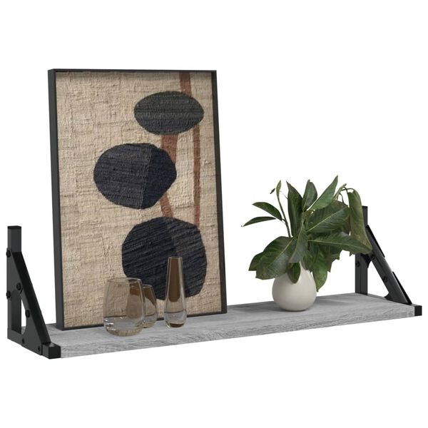 vidaXL Стенни рафтове, 2 бр, сив сонома, 60x15x15,5 см