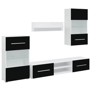 vidaXL ТВ комплект шкафове, 5 части, с LED осветление, черен
