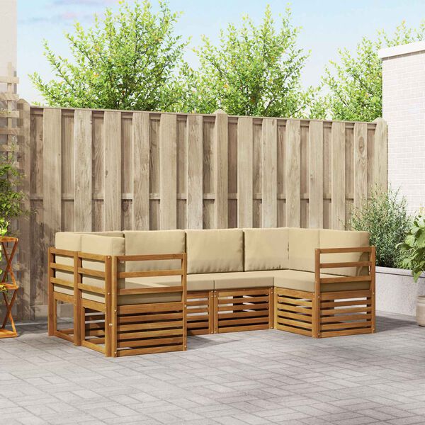 vidaXL Комплект секционен диван 6 pcs Естествен Солидно акациево дърво