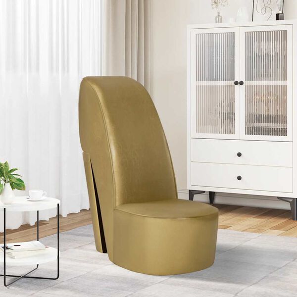 vidaXL Стол във форма на обувка на висок ток, златист, изкуствена кожа