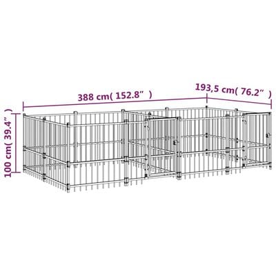 vidaXL Дворна клетка за кучета, стомана, 7,51 м²