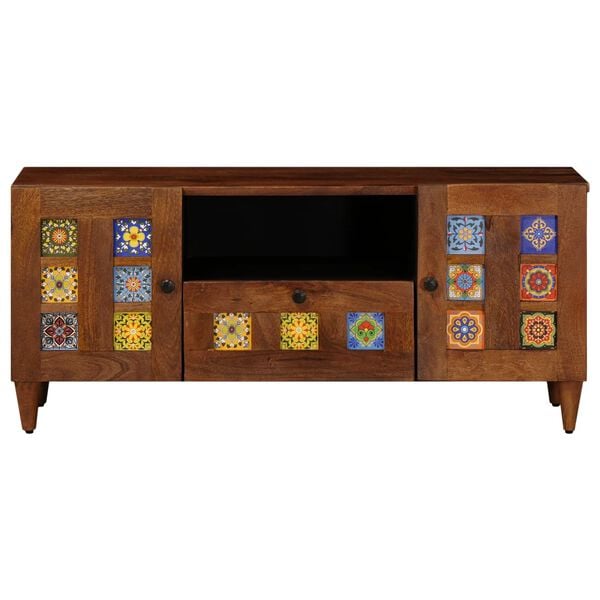 vidaXL ТВ шкаф с чекмедже Орех 105 x 33 x 46 см Солидно мангово дърво