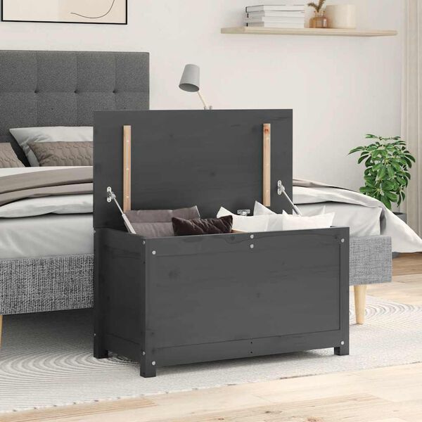 vidaXL Кутия за съхранение, сива, 80x40x45,5 см, борово дърво масив