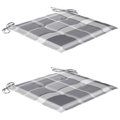 vidaXL Бистро комплект от 3 части, възглавници на сиво каре, тик масив