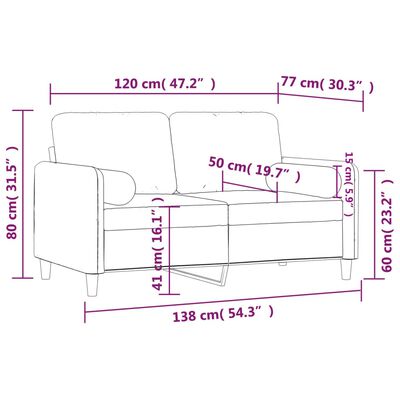 vidaXL 2-местен диван с декоративни възглавници тъмносив 120 см кадифе