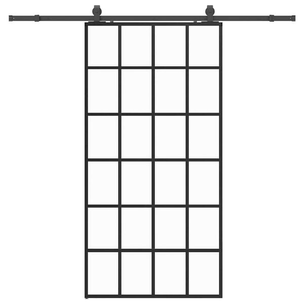 vidaXL Плъзгаща се врата с механизъм черна 102x205 см ESG стъкло