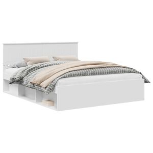 vidaXL Рамка за легло с таблото Бяло 160 x 200 cm Солидно борово дърво