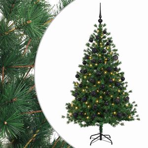 vidaXL Изкуствена коледна елха с топки 150 см 150 LED светодиода