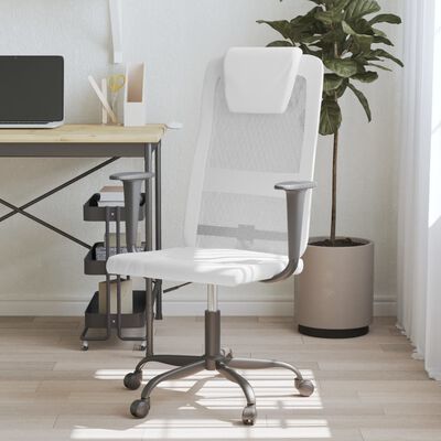 vidaXL Офис стол, регулируем, бял, мрежеста материя и еко кожа