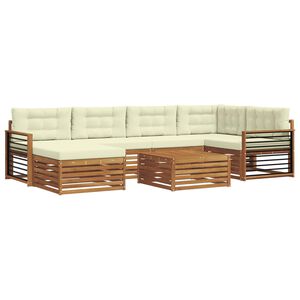 vidaXL Комплект дивани за открито 7 бр. Натурален и Крема