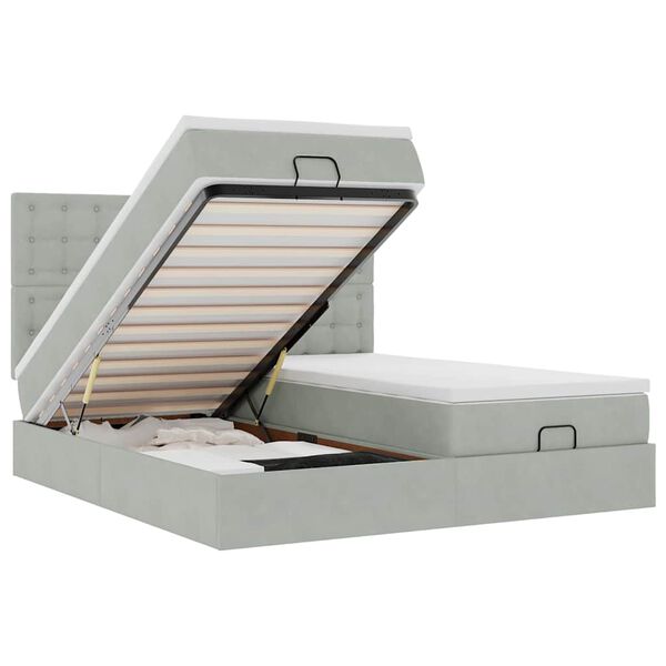 vidaXL Османска легло с матраци и LED, светлосиво, 200x200 см, кадифе