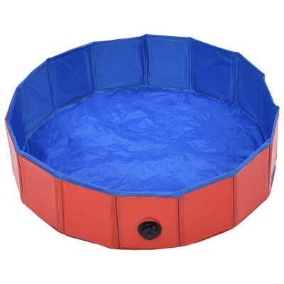 vidaXL Сгъваем басейн за кучета, червен, 80x20 см, PVC