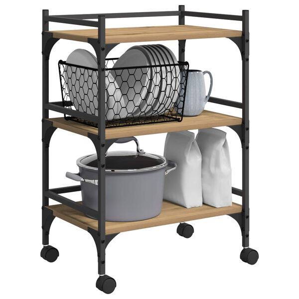 vidaXL Кухненска количка Дъб 50 x 35 x 75.5 см Инженерно дърво