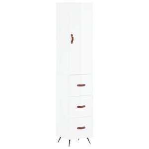 vidaXL Висок шкаф, бял гланц, 34,5x34x180 см, инженерно дърво