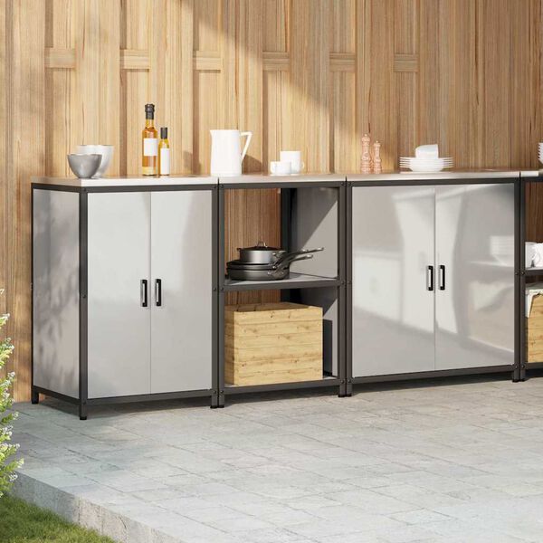 vidaXL Комплект за кухненско съхранение с рафт с врата 3 pcs Сребрист