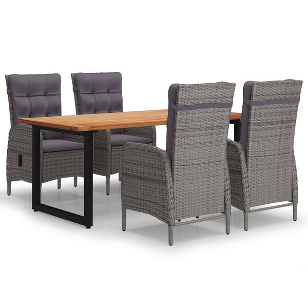 vidaXL Градински трапезен комплект с възглавници 5 части полиратан сив