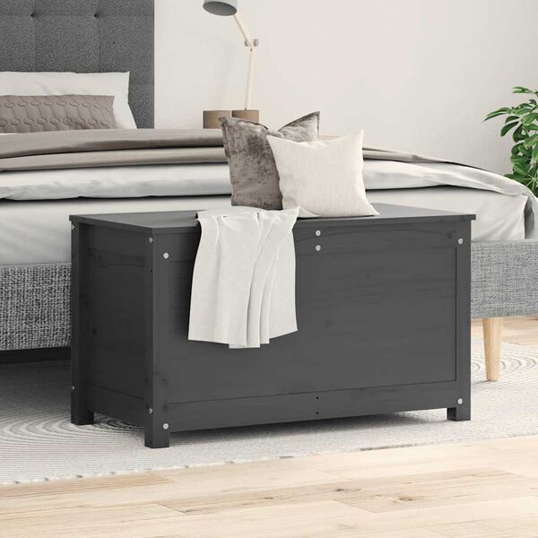 vidaXL Кутия за съхранение, сива, 80x40x45,5 см, борово дърво масив