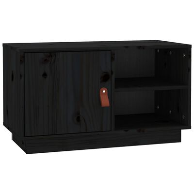 vidaXL ТВ шкаф, черен, 70x34x40 см, бор масив