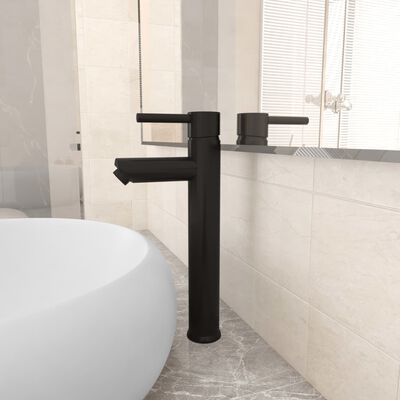 vidaXL Смесител за баня, черен, 12х30 см
